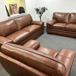 Furniture- 100% Real Top Grain Leather Sofa- Myars