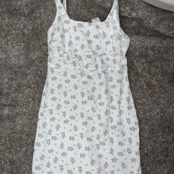 White Denim Floral Dress 