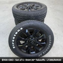 RAM 20" Black Wheels Firestone AT LT285/60R20 Set 4 - $1100 OBO