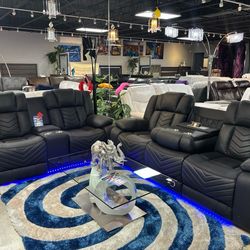 Black Reclining 2 Pc Sofa And Love With Led Lights For Only $1799 Also Comes In Grey
