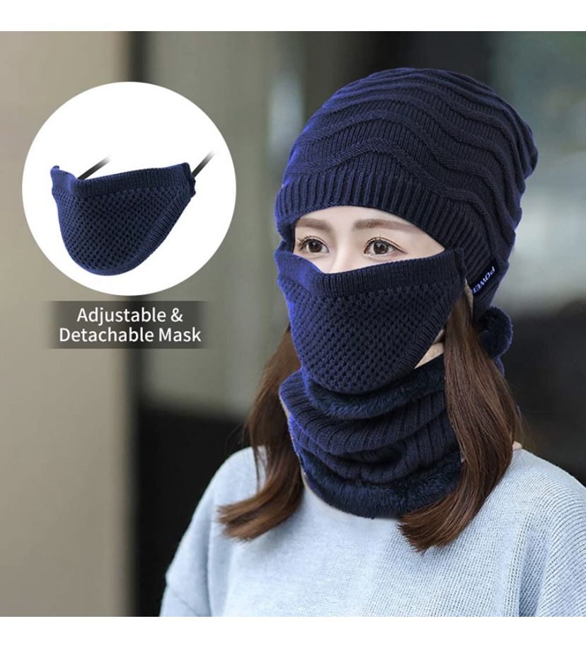 3 PCS Winter Beanie Hats Scarf Set