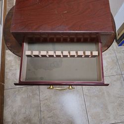 VINTAGE Brown Wood Storage Box Chest w/Drawer Silverware Case Side Handles
