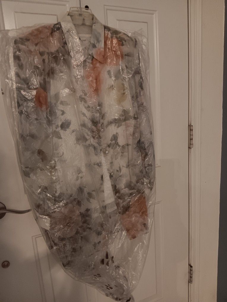 Sheer Dress Overjacket In Lovely Pink Roses Print