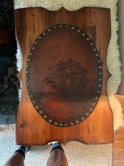Vintage Wood & Leather Pirate Ship Wall Decor