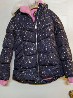 Girls Navy Star Print Puffer Jacket
