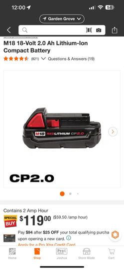 Milwaukee M18 REDLITHIUM CP2.0 18V 2.0Ah Compact Battery – New