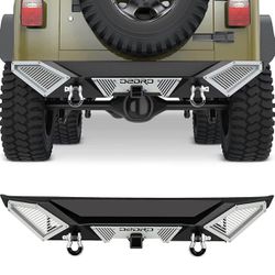OEDRO® Full Width Rear Bumper for 1(contact info removed) Jeep Wrangler TJ & YJ, Off Road Rear Bumper with Hitch Receiver & 2 x D-Rings 