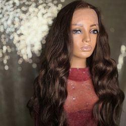 13x4 Lace Front Synthetic Hair Wig Chocolate  Brown Wavy  26"