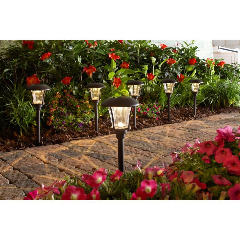 Hampton Bay Solar Black Outdoor Integrated LED 3000K Warm White Landscape Path Light with Ribbed Lens
