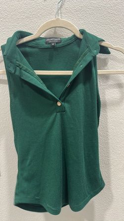 Green Ribbed Sleeveless Collared Top