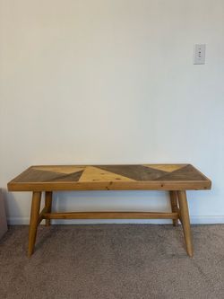 Wood Bench with Geometric Inlay Top