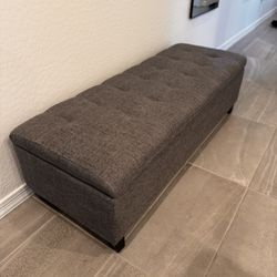 Large Gray Tufted Storage Bench Ottoman 