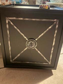 Metal black square cabinet table on wheels