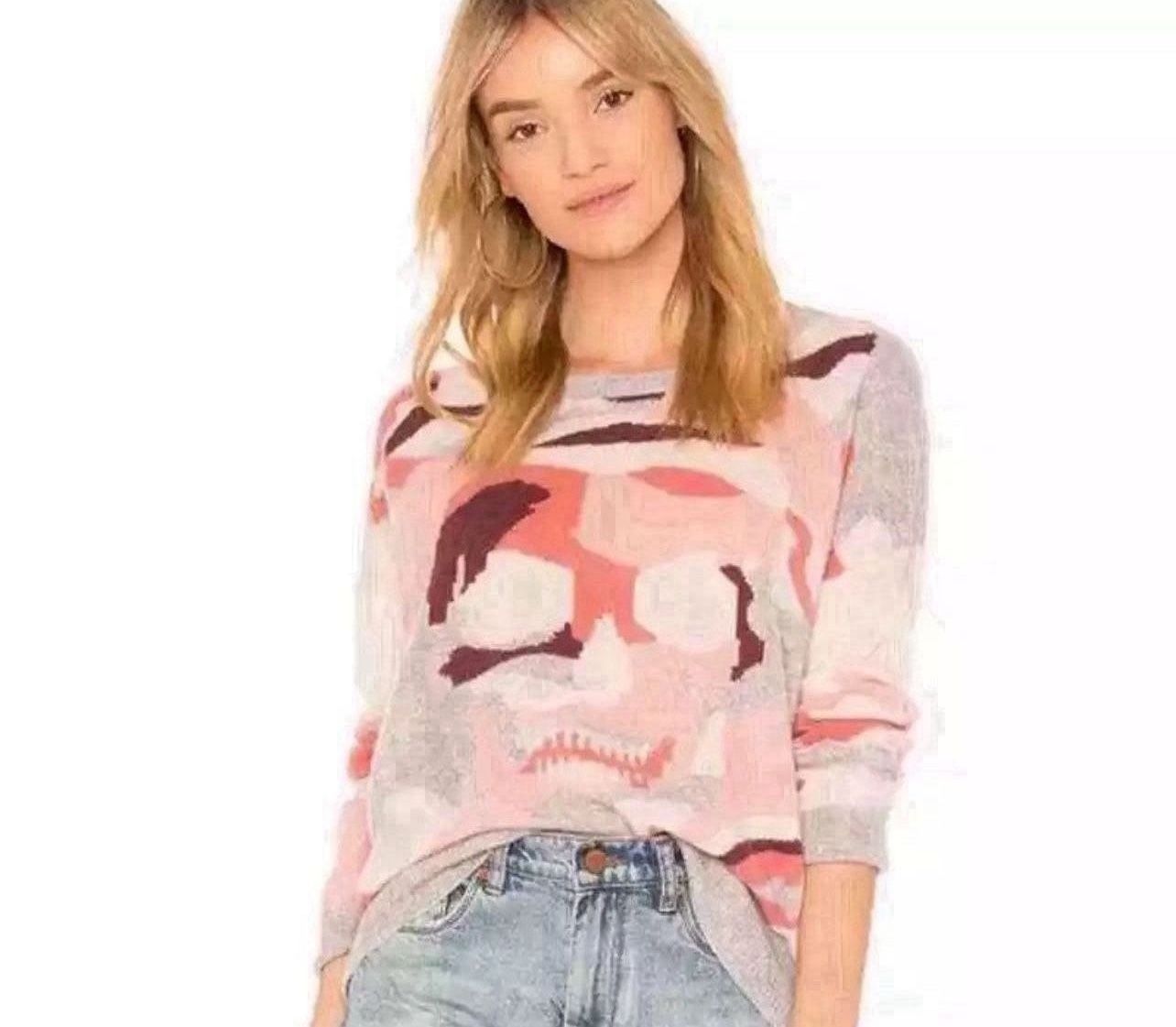 Skull Cashmere Arden Skull Camo Print Crew Neck Sweater Pink Camouflage, Size M
