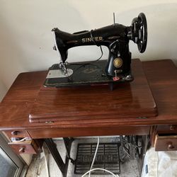 Singer Antique Sowing Machine And Table  