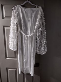 White Dress With Sheer Floral Sleeves Size 2x