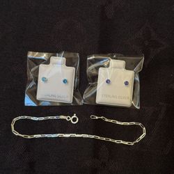 925 Silver Cz Stone And Bracelet 3 Pack 