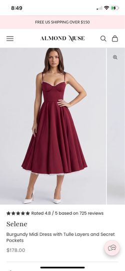 Almond Muse Selene Burgundy Midi Dress