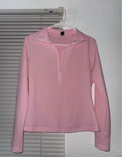 Pink Ribbed Quarter-Zip Long Sleeve Top