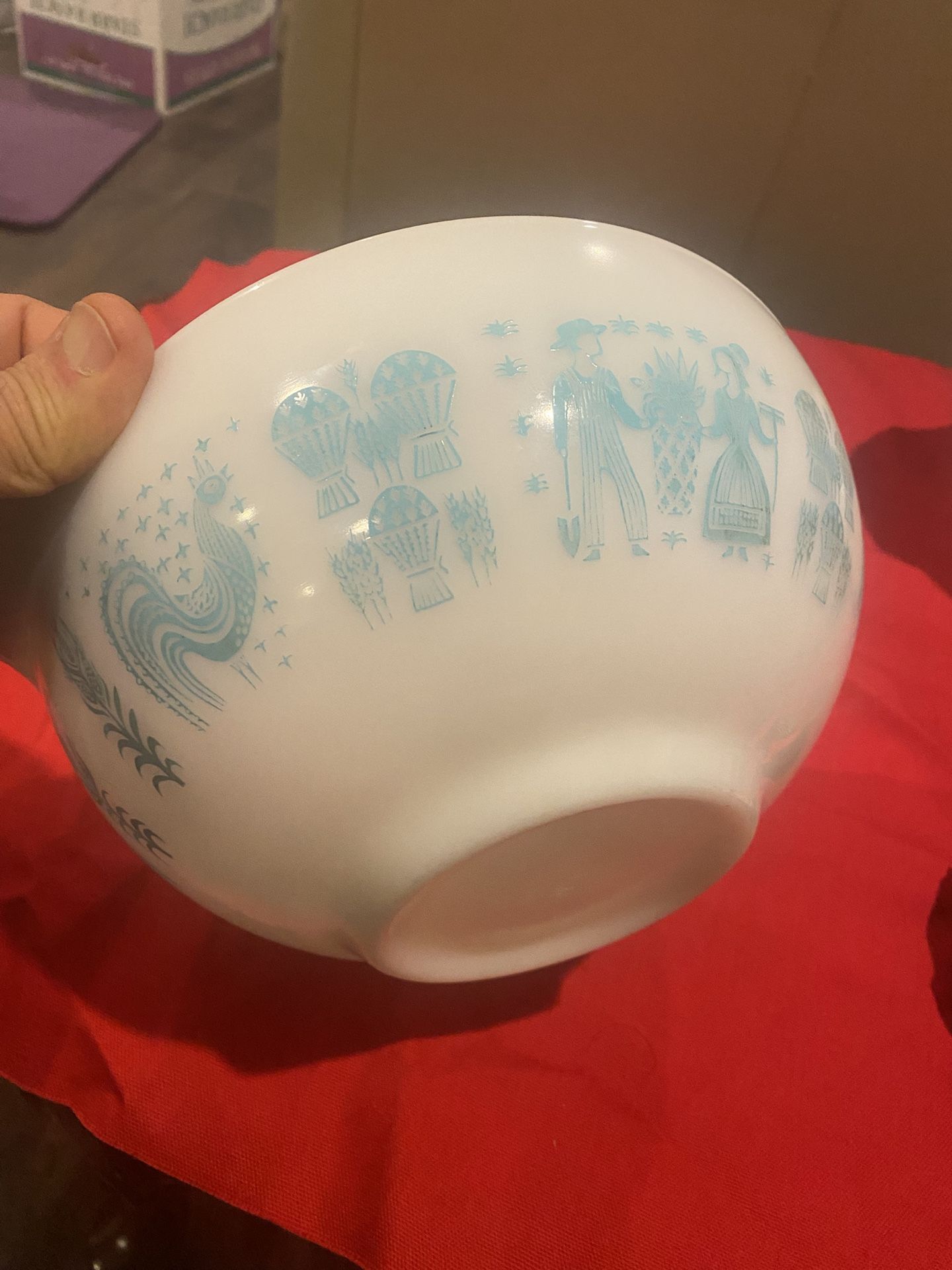 Vintage Pyrex Blue Turquoise Butter,Print Rooster