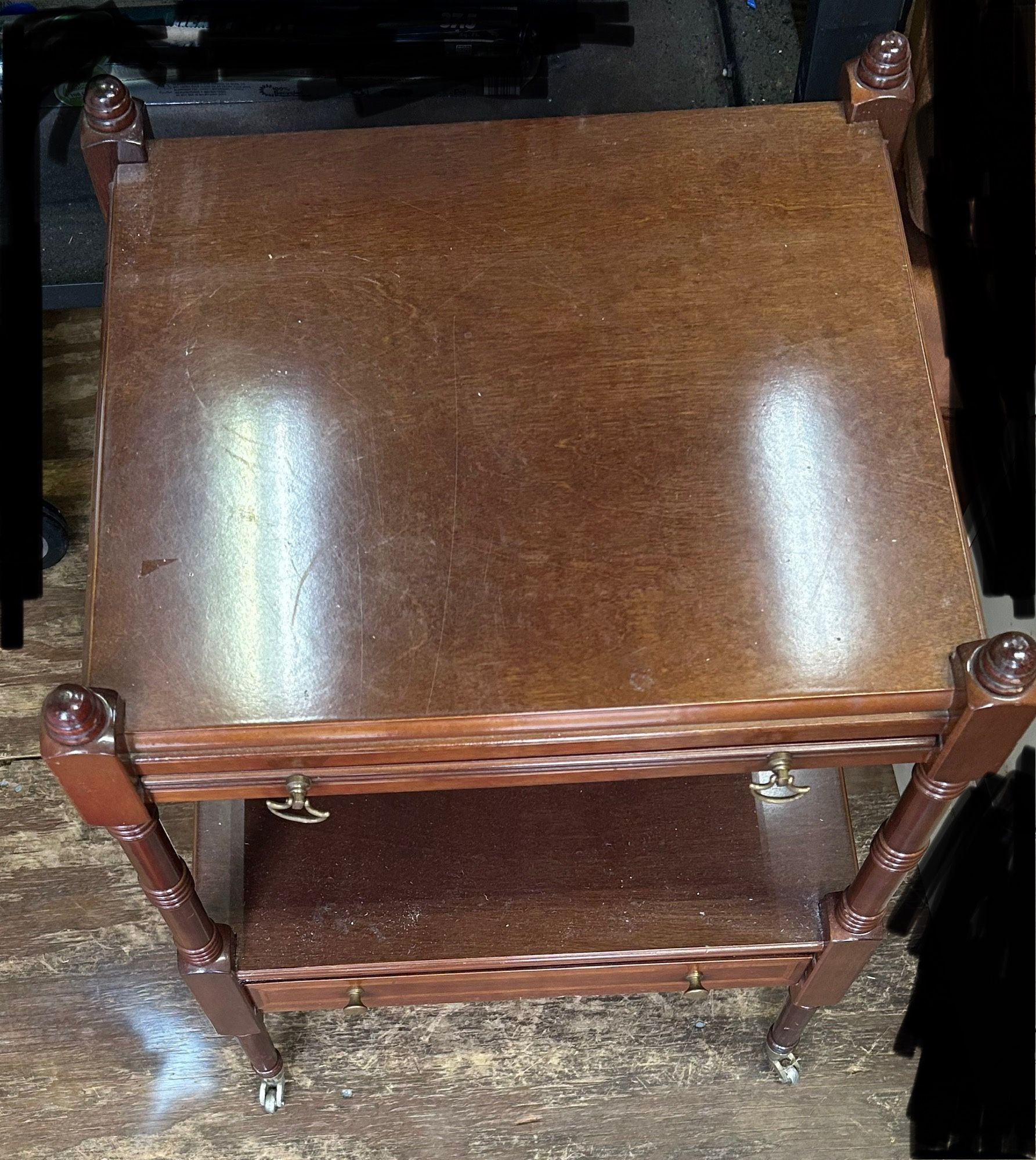 Antique End Table With Pull Out Shelf And Drawer