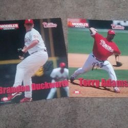 Phillies Terry Adams and Brandon Duckworth sign 8 by 11 autographs