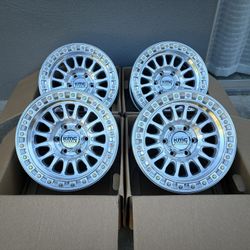 17” INCH KMC KM552 IMS MACHINED POLISHED SILVER OFF ROAD SIMULATED BEADLOCK WHEELS/RIMS 6x5.5