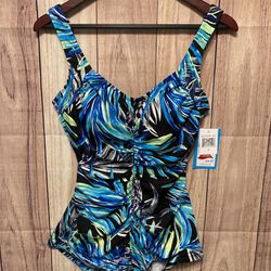 Azul by Maxine of Hollywood size 14 NWT swimsuit blue one piece slimming