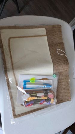 Personalized Embroidered Handbag Kit: Reusable Linen Travel Bag with Leather Initial Letter (J), Sewing Tools..Diy bag kit, incluide all, J, kit para 