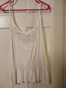 White Sequin Embellished Ruffle Tank Top sz medium