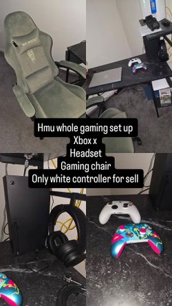 Xbox x and gaming chair and desk