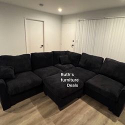 Stylish 4-Pc Corduroy Sectional Sofa With Ottoman 