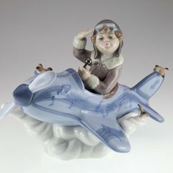 Lladro Over The Clouds 5697 Figurine ~ Boy Flying Airplane