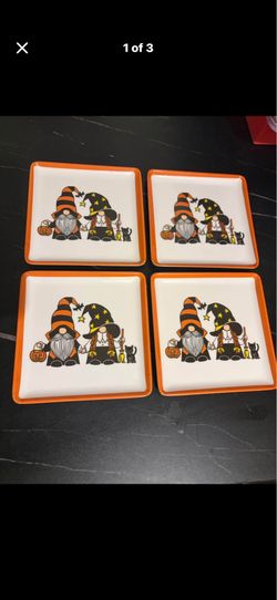 Set of 4 13th & Elm Halloween Gnomes 6" Melamine Plastic Appetizer Snack Plates