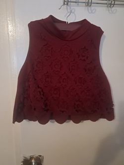 Burgundy Floral Laser Cut Crop Top