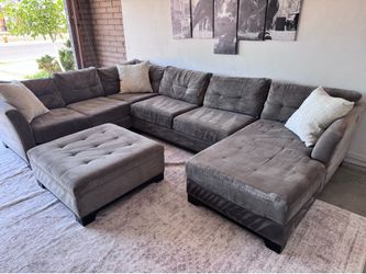 Gray sectional sofa couch sala ottoman