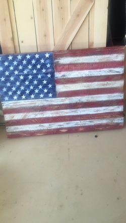american flags out of rustic wood