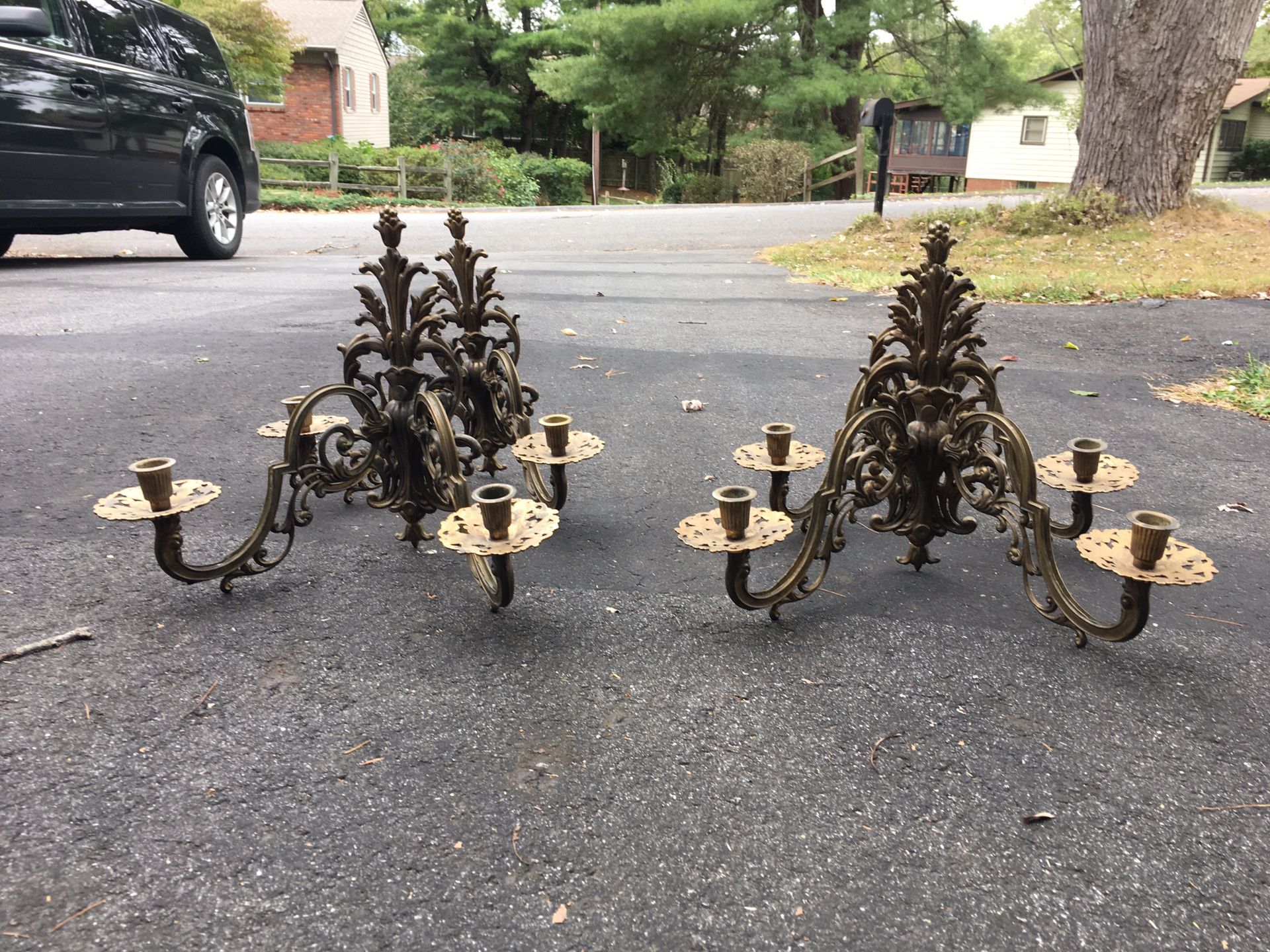 Set of 4 Dual arm brass candelabra wall sconces