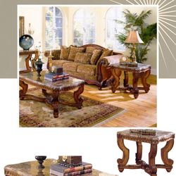 Homelegance Tarantula Cocktail Table & End Table Marble Top 