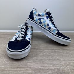 Vans Old Skool Skate Checkered Lace Up Shoe Sneaker Blue Size Mens 3.5 Women’s 5