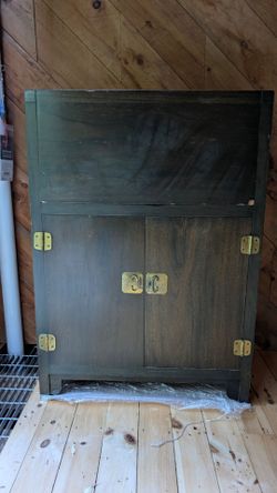 Vintage Asian-Style Wood Bar Cabinet / Dry Bar – Drop Front