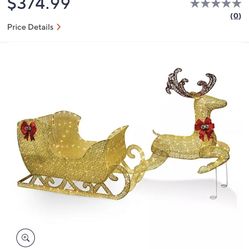 Reindeer And Sled Light Up Front Yard Christmas Decoration Lighted Lights 