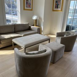 RH Suede Leather Ottoman Coffee Table