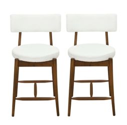 4 Pk Mid Century Modern Chenille Upholstered Rubber Wood Counter Stools Beige/Walnut
