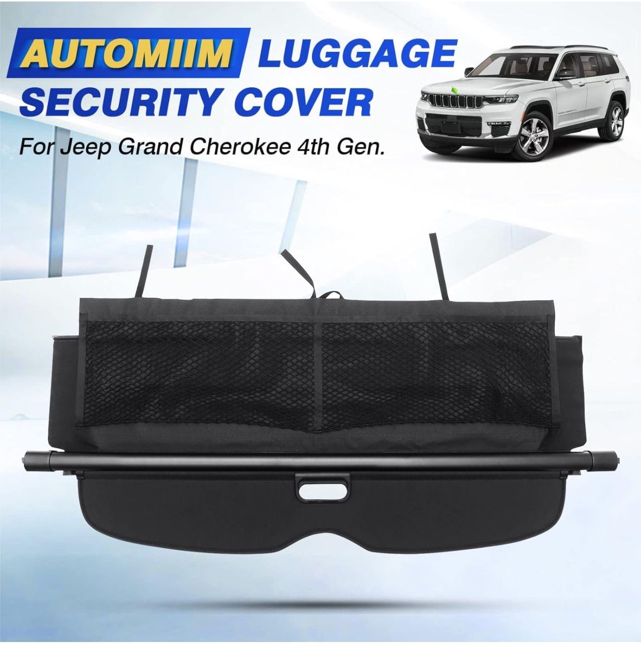 Cargo Cover for Jeep Grand Cherokee 2011-2019 2020 2021 Accessories Trunk Cover with Extra Storage Net Retractable Security Shield Shade (Not Fit 2021