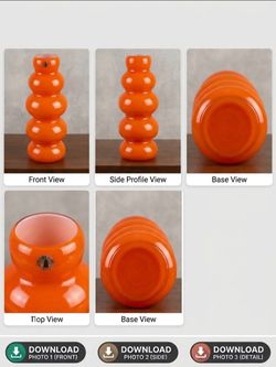 0r ange Cased Glass Bulbous Vase Guzzini Style