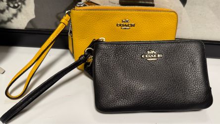 Coach Double Zip Leather Wristlets – Black & Yellow – Lot of 2