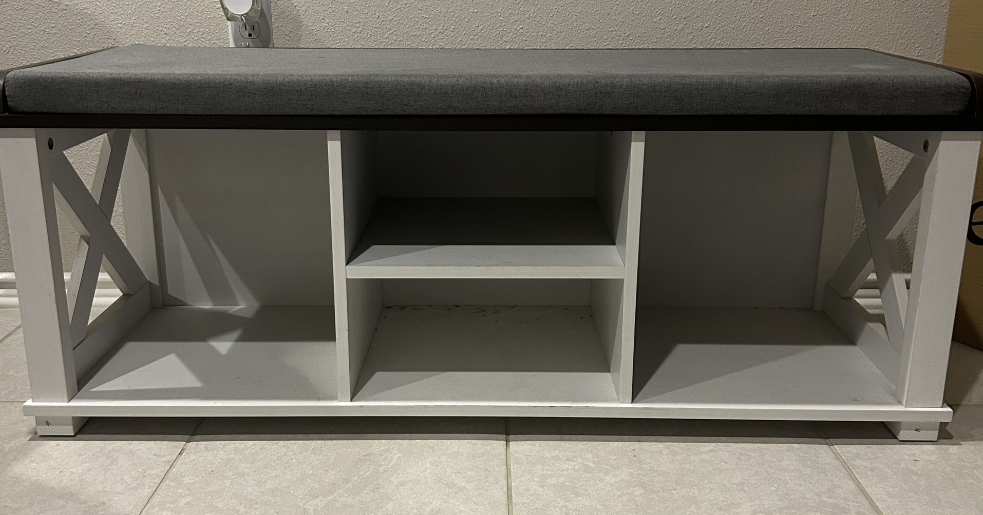 White Wooden Bench With Shelves