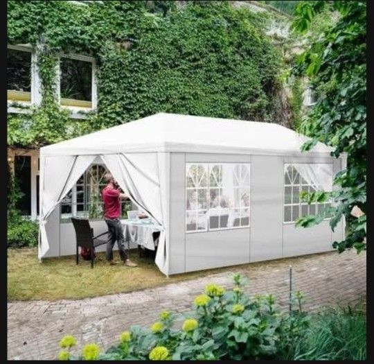 10'x20' Outdoor Party Tent, Large Wedding Birthday Tents for Parties, White Canopy Tent with 6 Removable Sidewalls