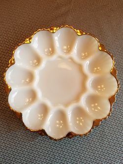 Antique white milk glass deviled egg tray